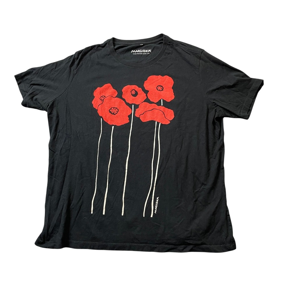 Marushka Poppies Hand Painted Black T Shirt "Large"  See measurements